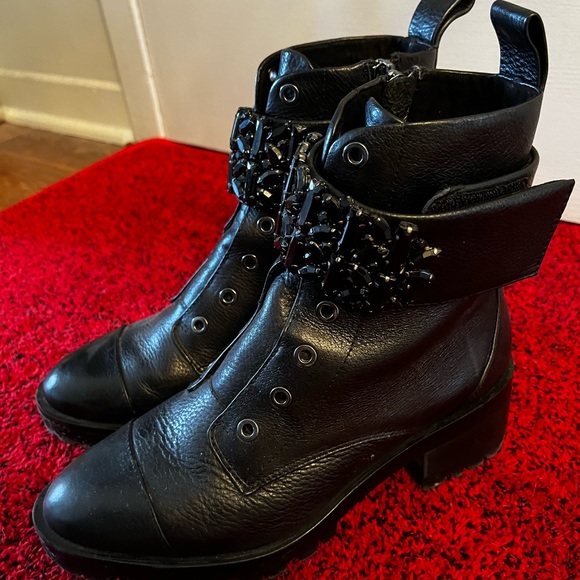 Karl Lagerfeld Pippa  leather combat boots with crystal embellishments. Size 6.5 - Picture 2 of 4